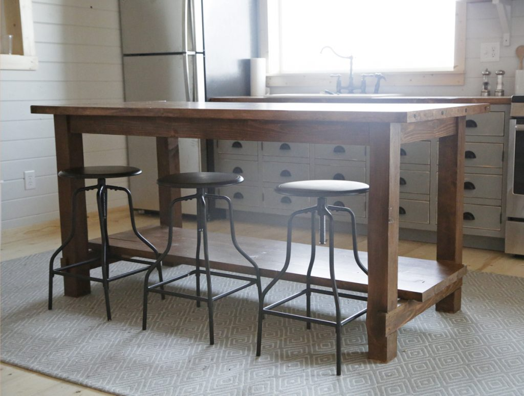 workbench style island with stools for eating