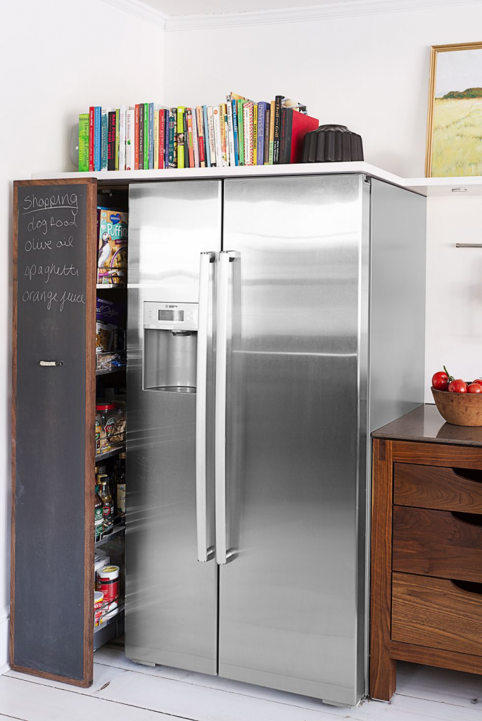 pull out pantry allows for discreet storage