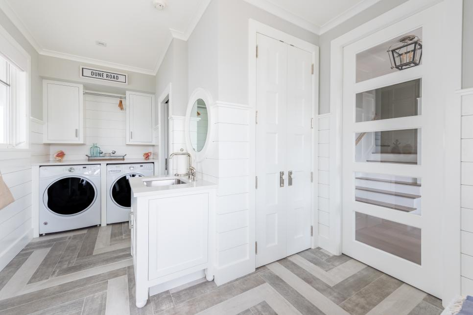 Laundry room makeover idea, funky flooring for a visual appeal!

Image source: HGTV - Andy Vinson