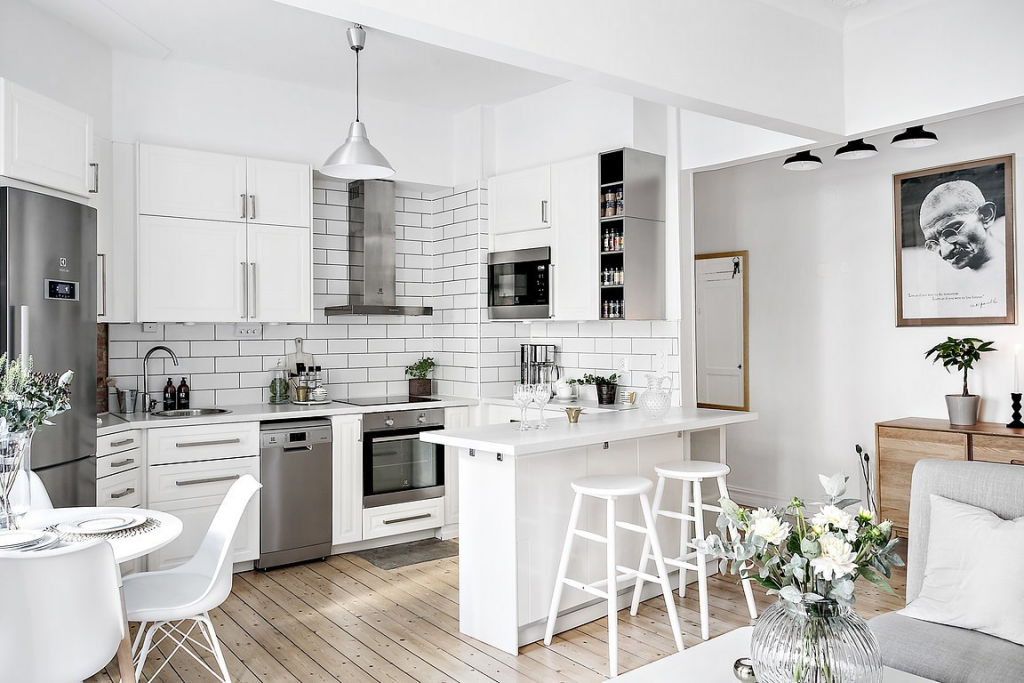 Stylish Small Kitchens, go vertical and take advantage of high ceilings!