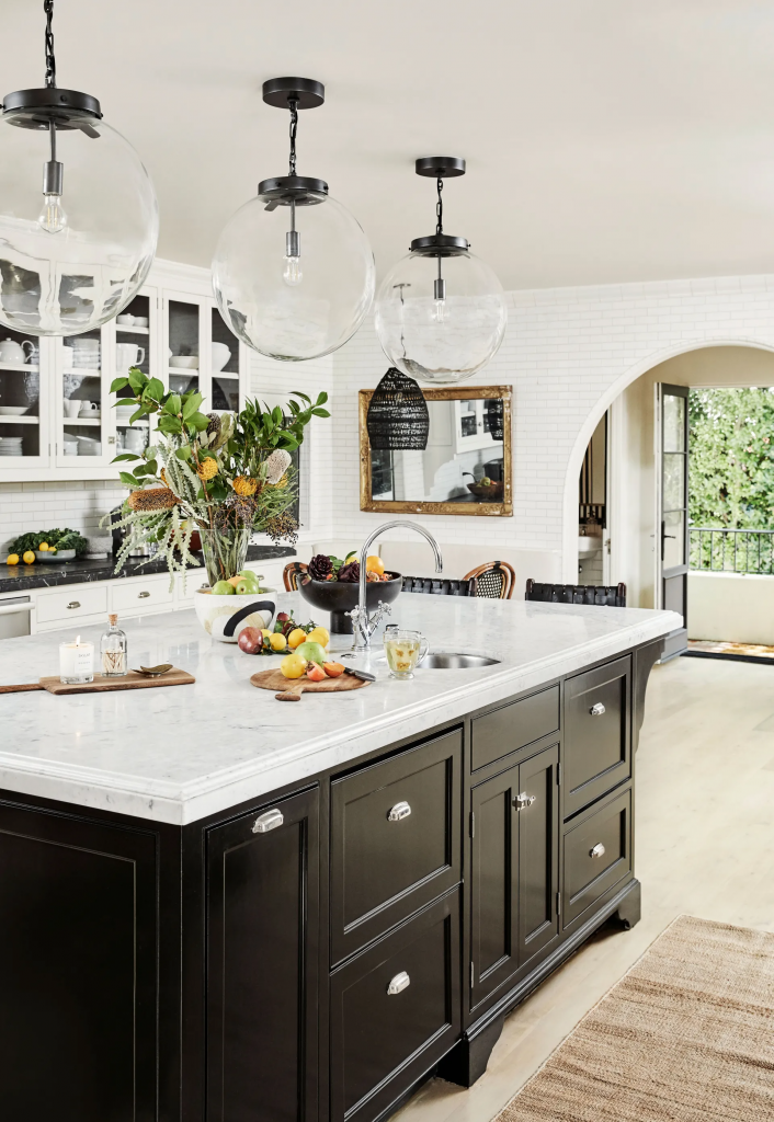 white kitchen with a contrasting color cabinets