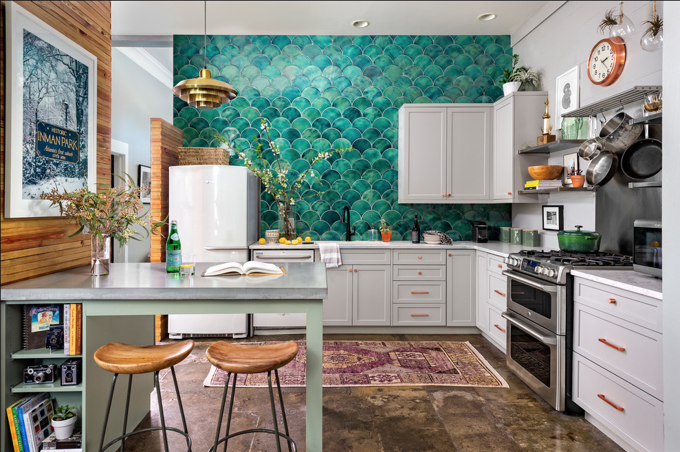 eclecitc mismatched textures kitchen source: gina Sims Designs