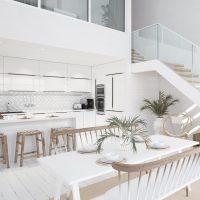 White modern kitchen interior, Scandinavian style, 3d render