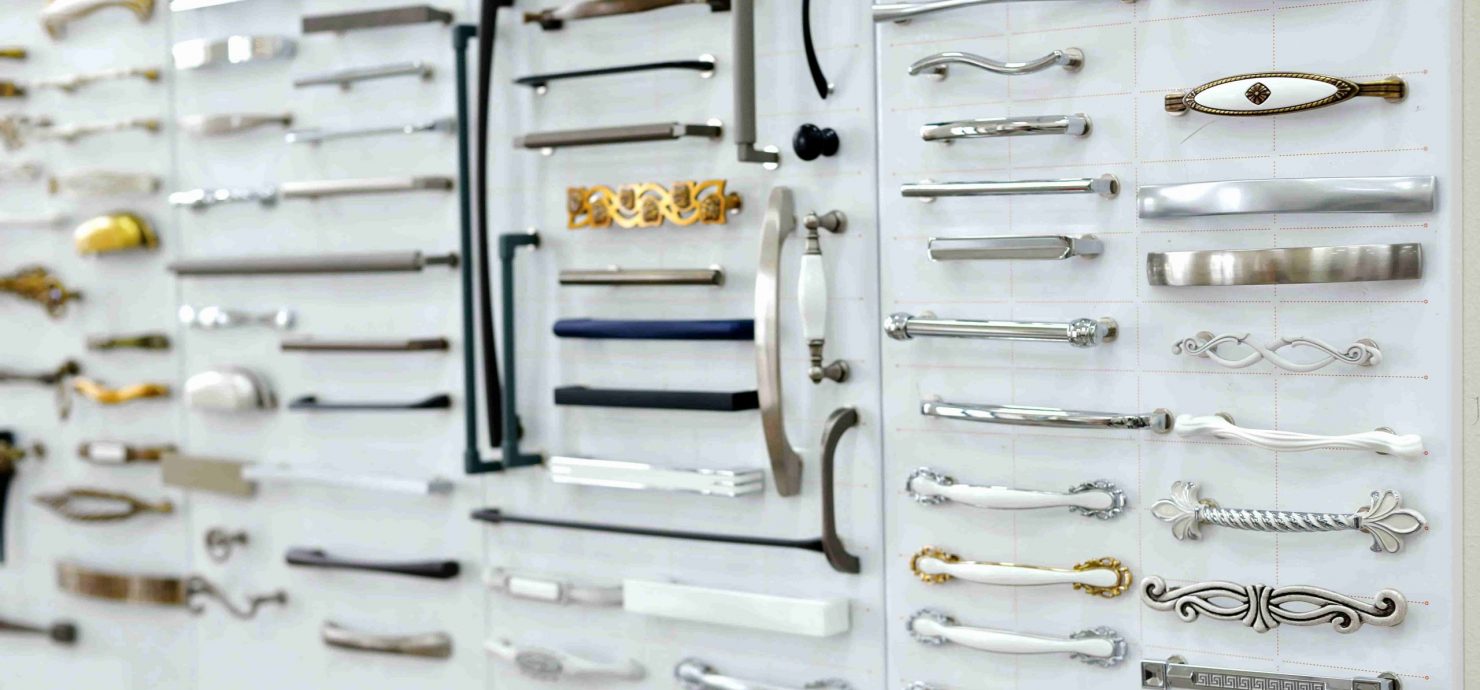big display of a variety of handle, pull, and knob cabinet hardware options