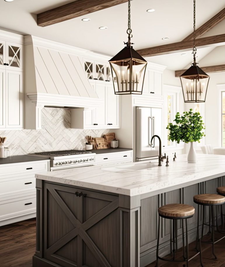 Traditional kitchen in beautiful new luxury home with hardwood f