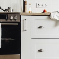 kitchen cabinets and hardware in industrial style kitchen