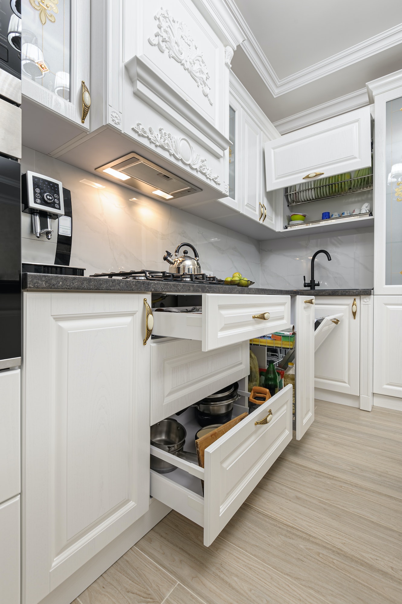 White luxury modern kitchen with island