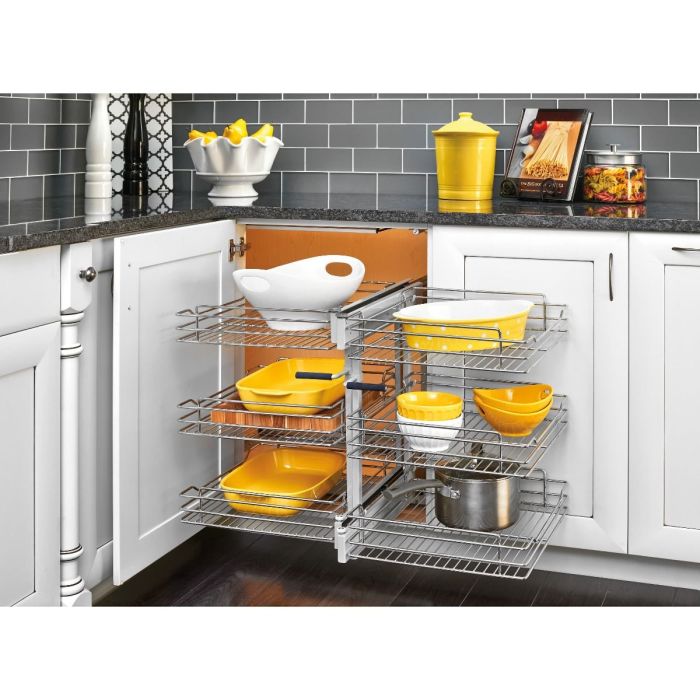 Chrome Soft Close Blind Corner 4 Shelf Slide Out Kitchen Cabinet