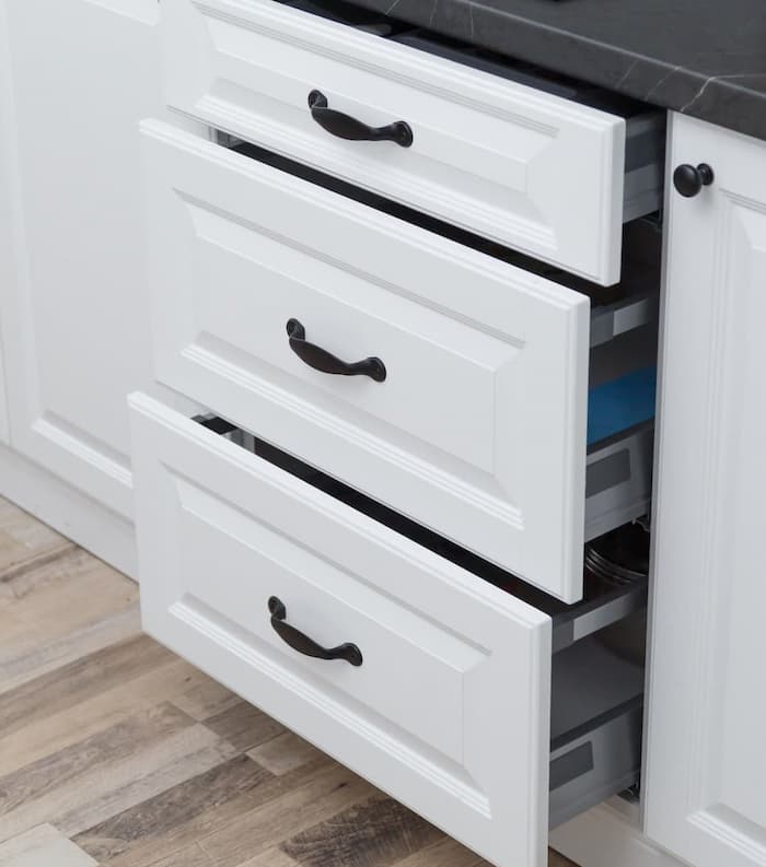 Open white drawers 